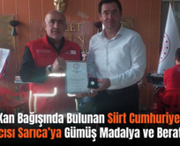 30 Kez Kan Bağışında Bulunan Siirt Cumhuriyet Başsavcısı Sarıca’ya Gümüş Madalya ve Beratı Verildi