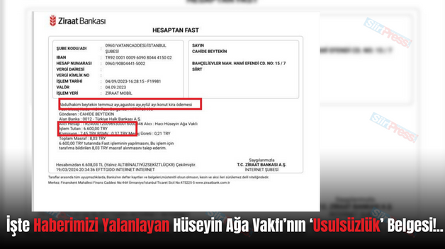 İşte Haberimizi Yalanlayan Hüseyin Ağa Vakfı’nın ‘Usulsüzlük’ Belgesi!..