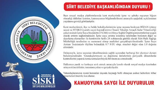 SİİRT BELEDİYESİ SİSKİ MÜDÜRLÜĞÜNDEN AÇIKLAMA…